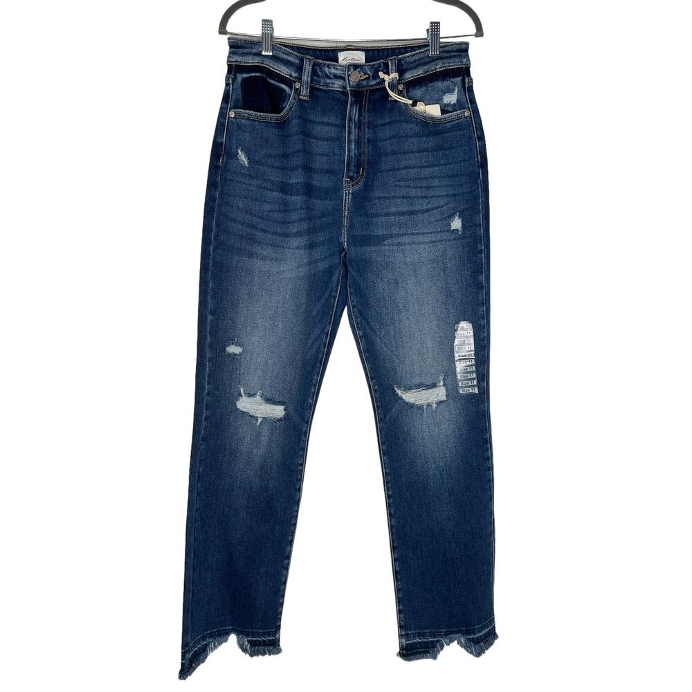 NEW KanCan Women's Peach High Rise Straight Jeans Distressed Size 11/29